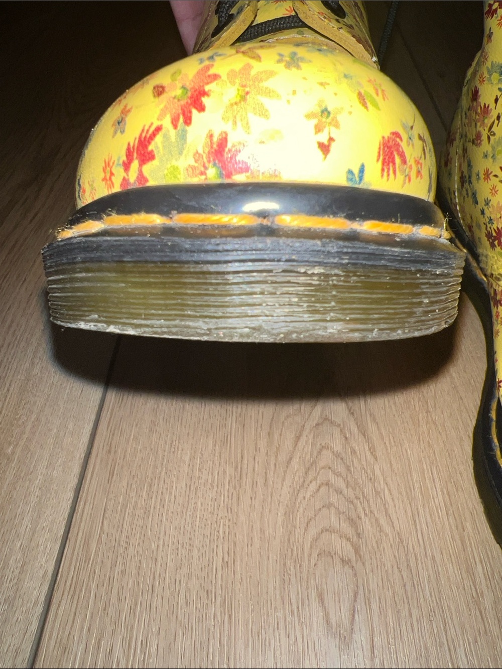 Dr. Martens Yellow Floral Lace-Up Boots with Black Laces - Picture 8 of 16